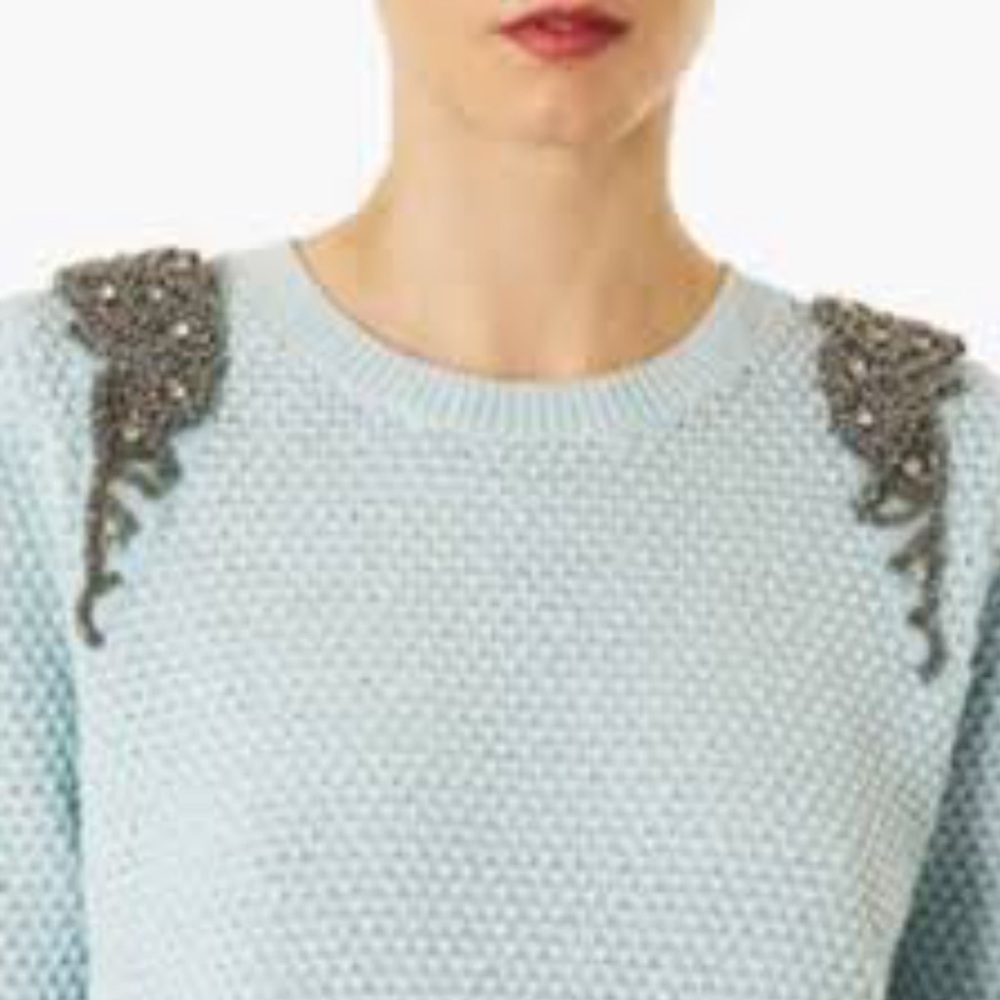 Topshop Knit Sweater Embellished Shoulder Beaded Open Knitted Crew Neck Beads 12